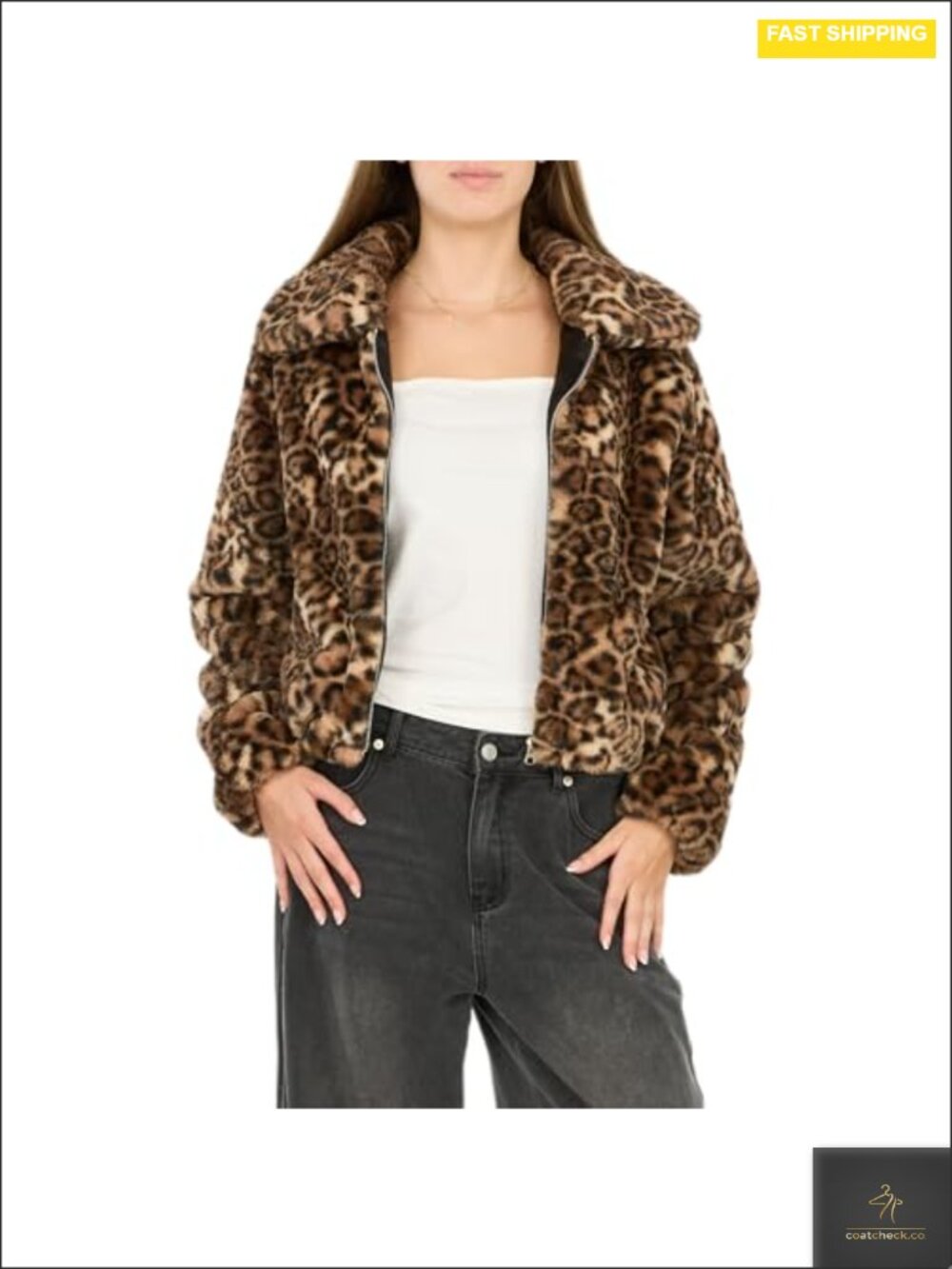 Faux Fur Zip Up Jacket Women's Cropped